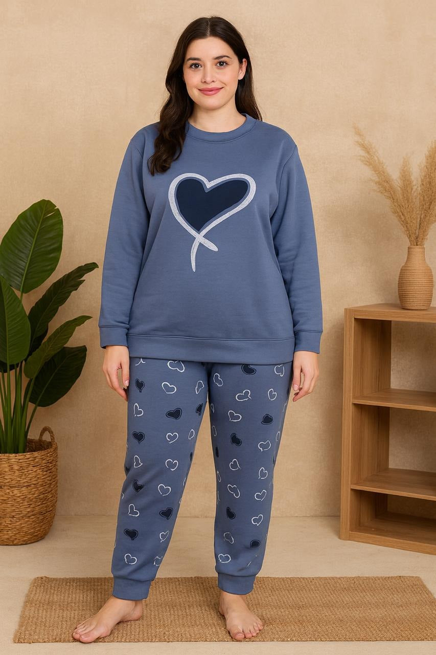 Winter Black Gray Heart Co-Ord Set Night Suit main image 1