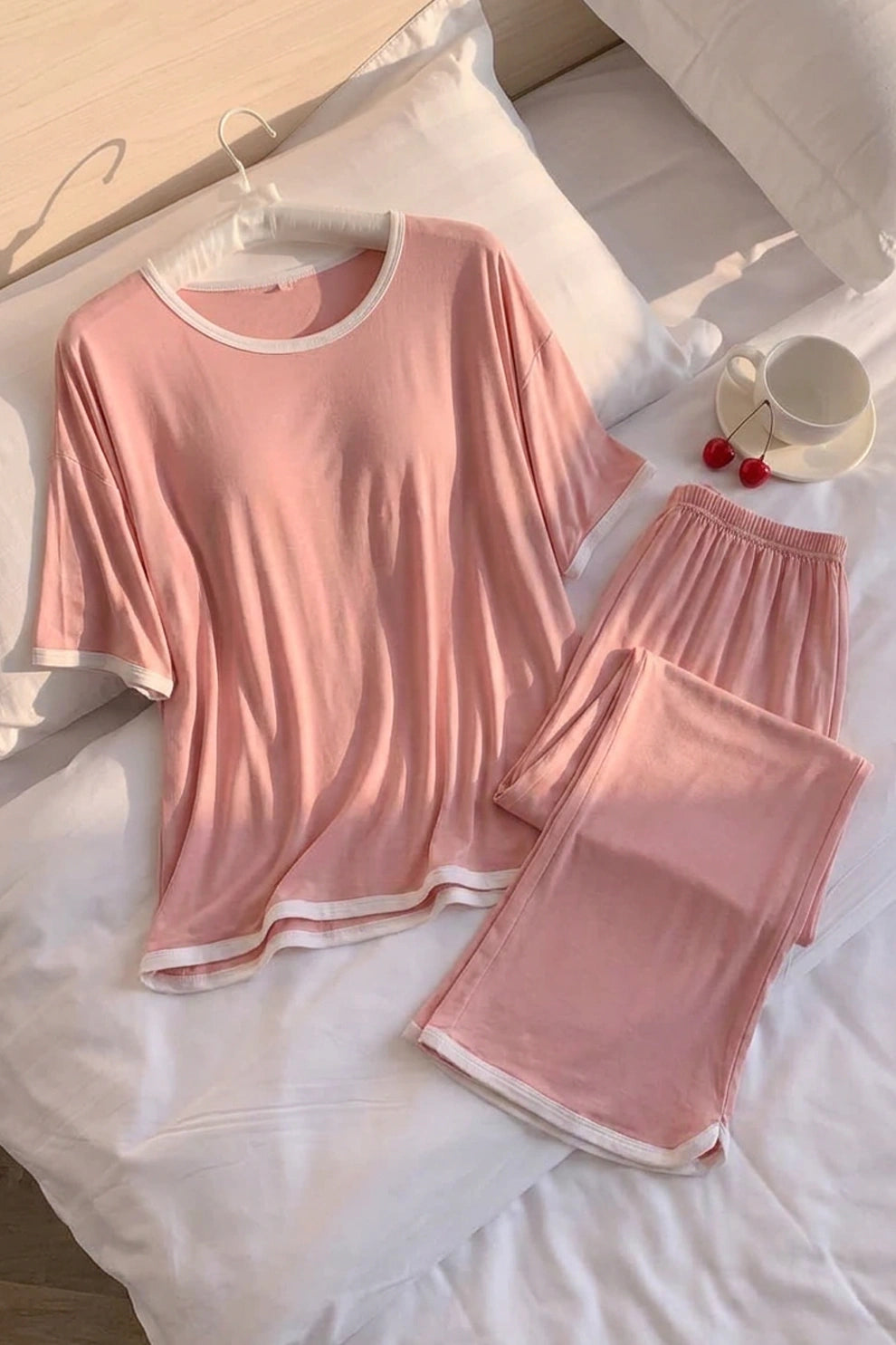 Rose Pink Half Sleeves Plazzo PJ Set