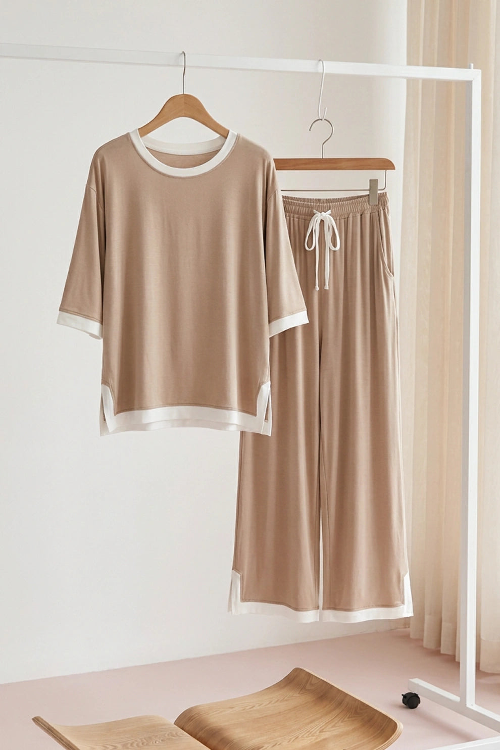 Skin White Round Neck Plazzo PJ Set