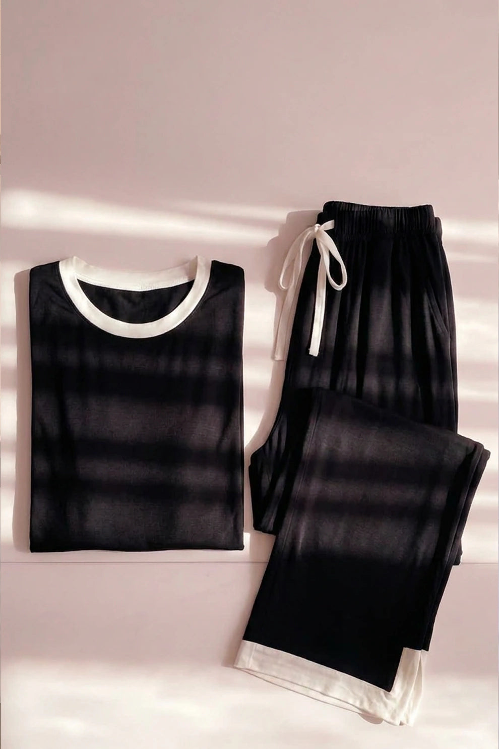 Black White Round Neck Plazzo PJ Set