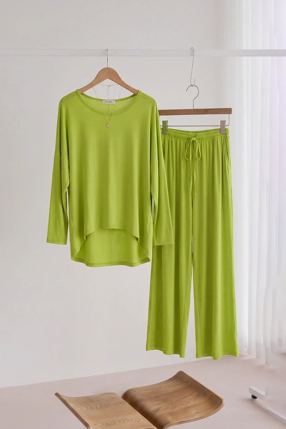 Lemon Green V-Neck Women Night Suit PJ Set