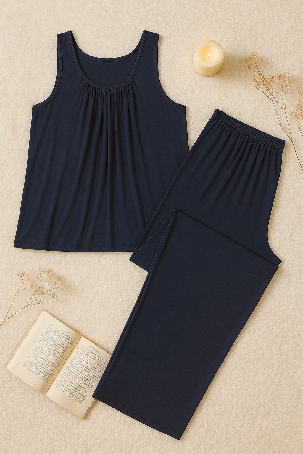 Plain Dark Blue Sando Tshirt With PLazo Pajama (Half Seleeve)