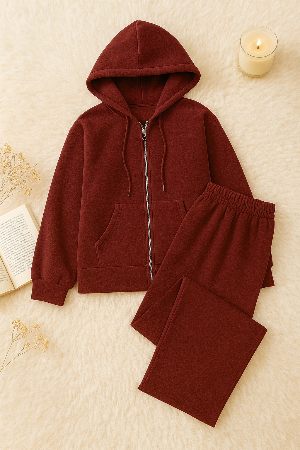 Cloud flower Zipper co-ord - Maroon