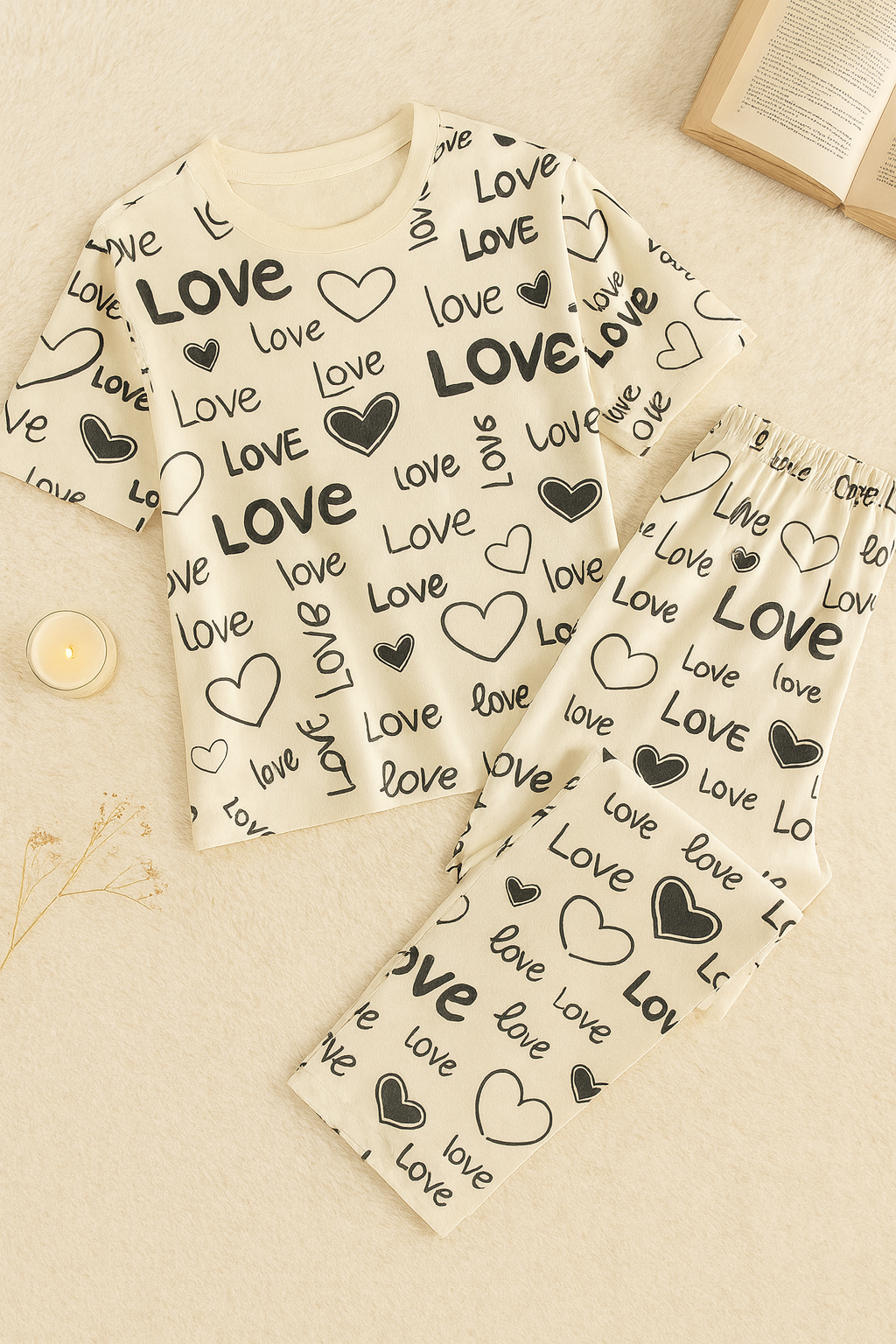 White Love Printed Shirt And Trouser