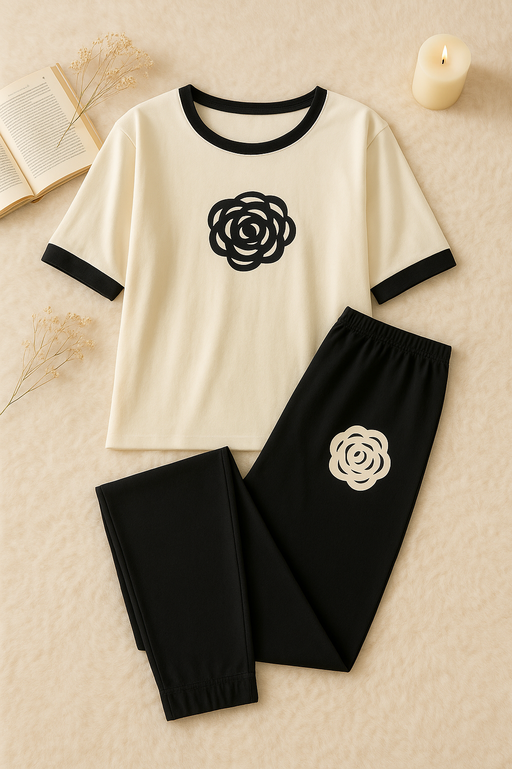 White Flower Style Track Suit