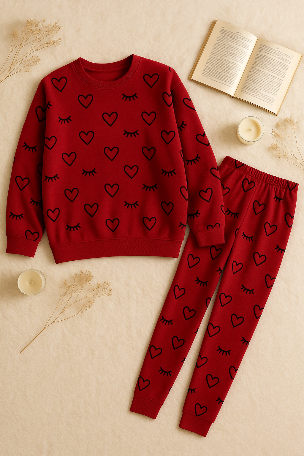 Winter Red Sleepy Love Co-Ord Set Night Suit