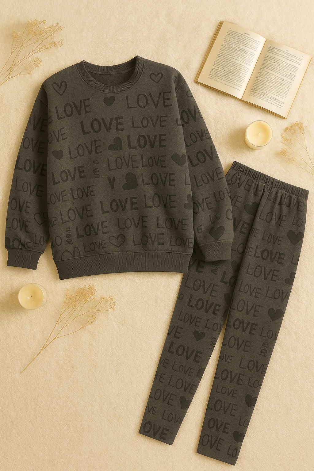 Winter Gray Love Co-Ord Set Night Suit