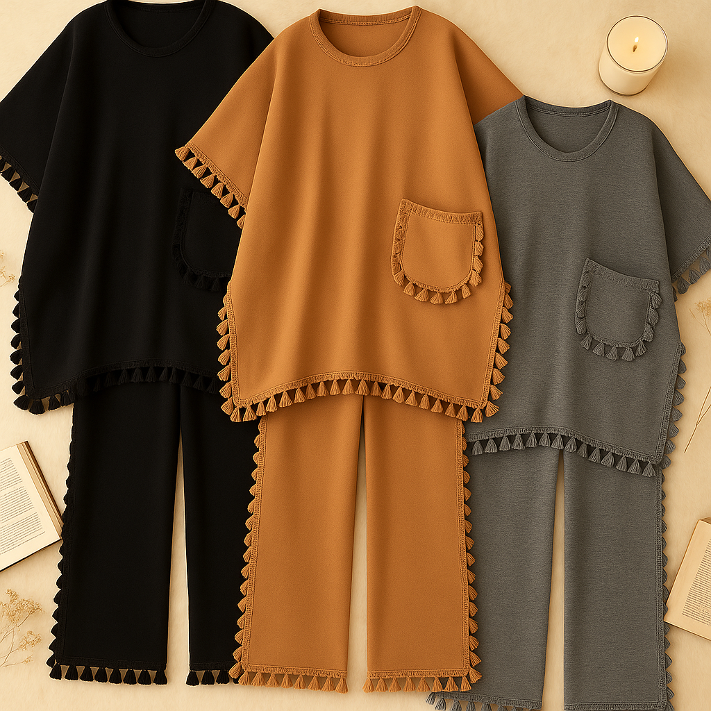 Open Shawl Style Lace Work 2-Pcs Winter Co-Ord Set