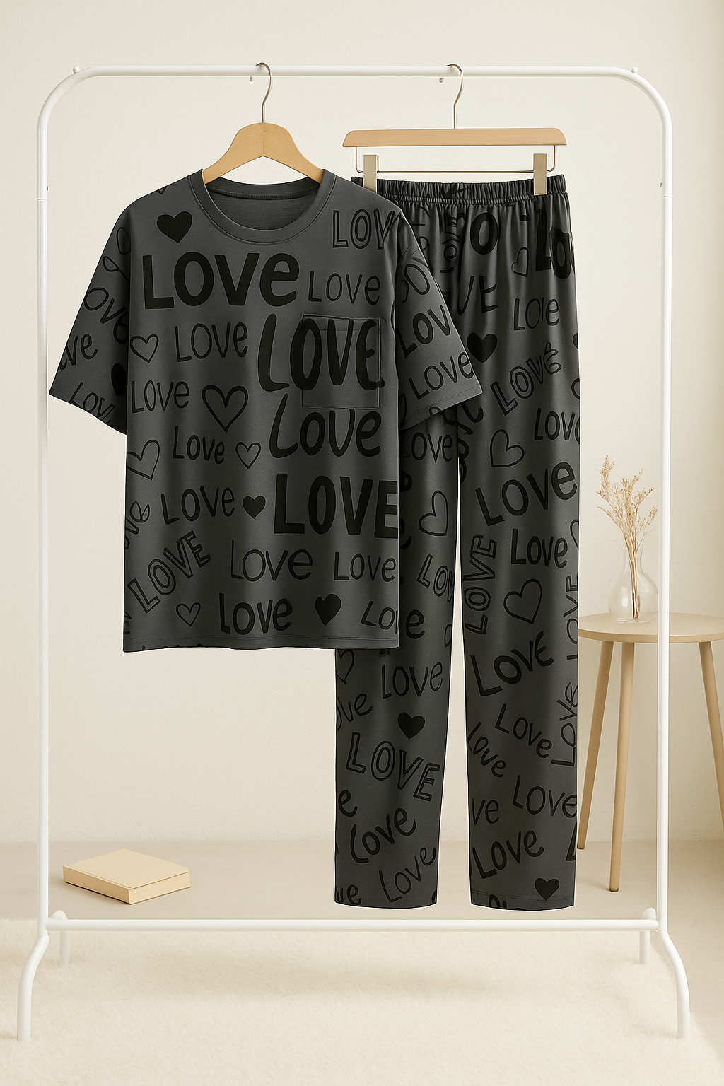 Gray love printed shirt and trouser