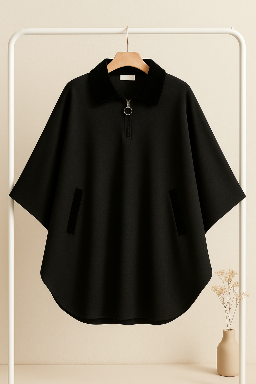 Zipper Shawl Ponchos with Cozy Neck