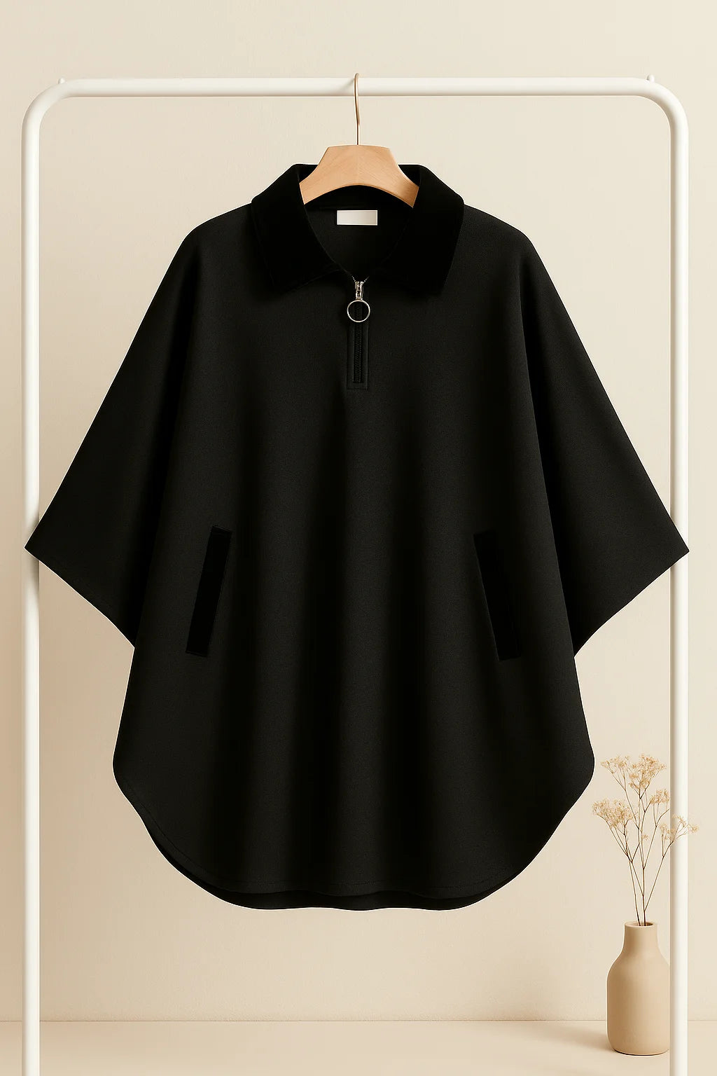 Zipper Shawl Ponchos with Cozy Neck