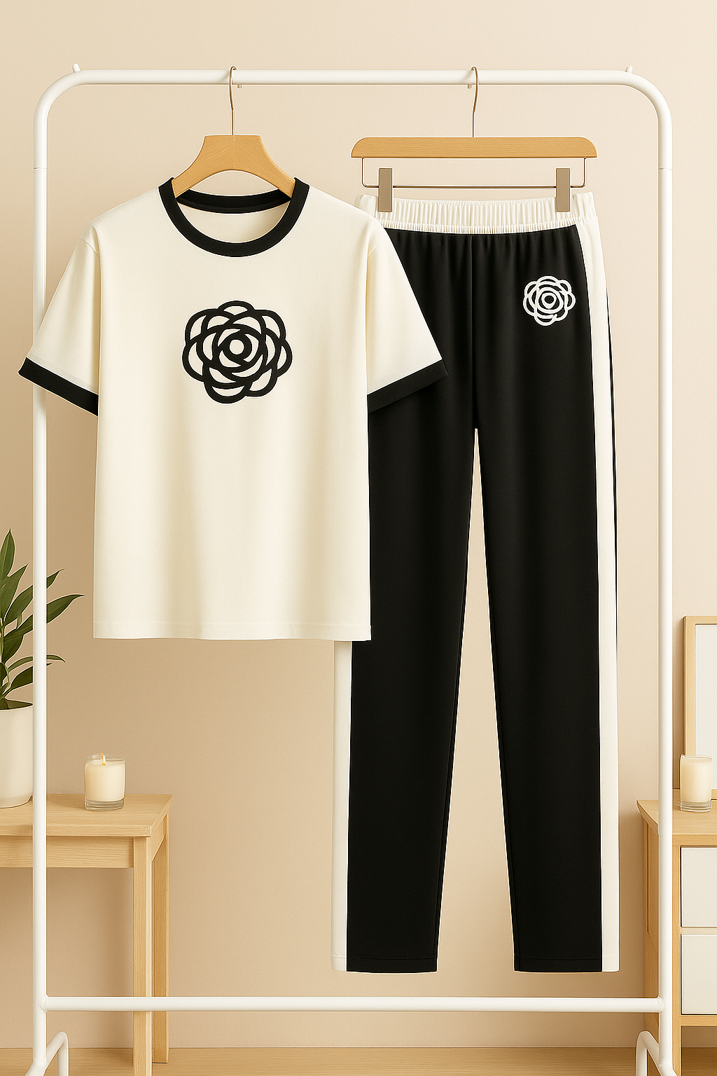 White Flower Style Track Suit