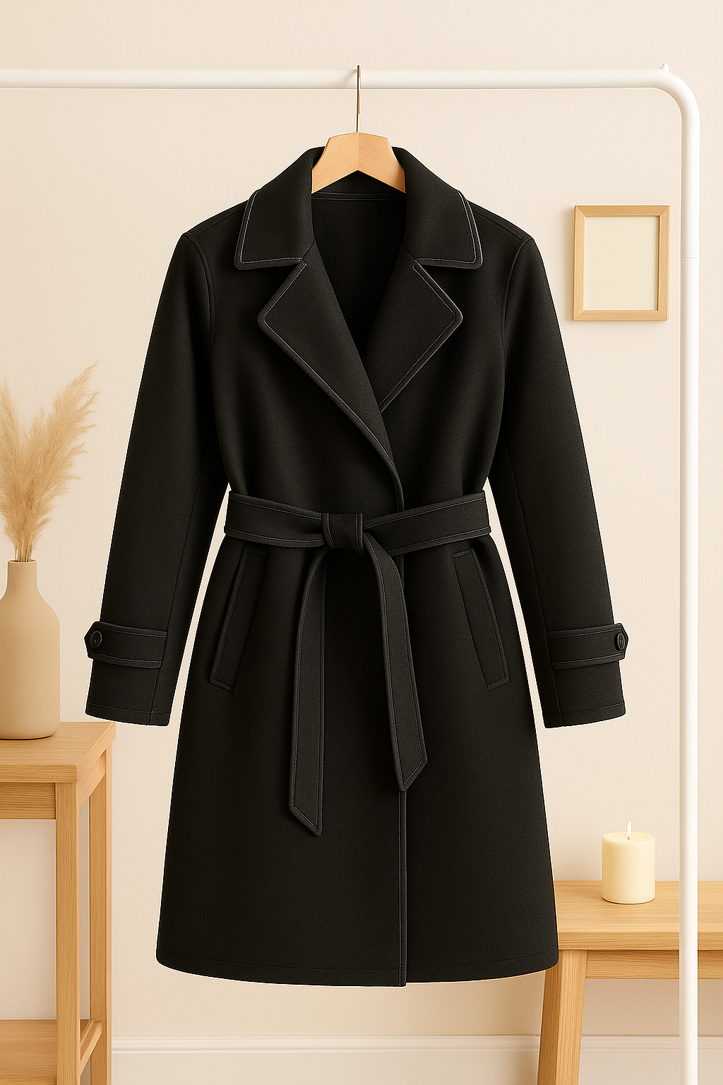 Winter Fleece Long Coat - Black