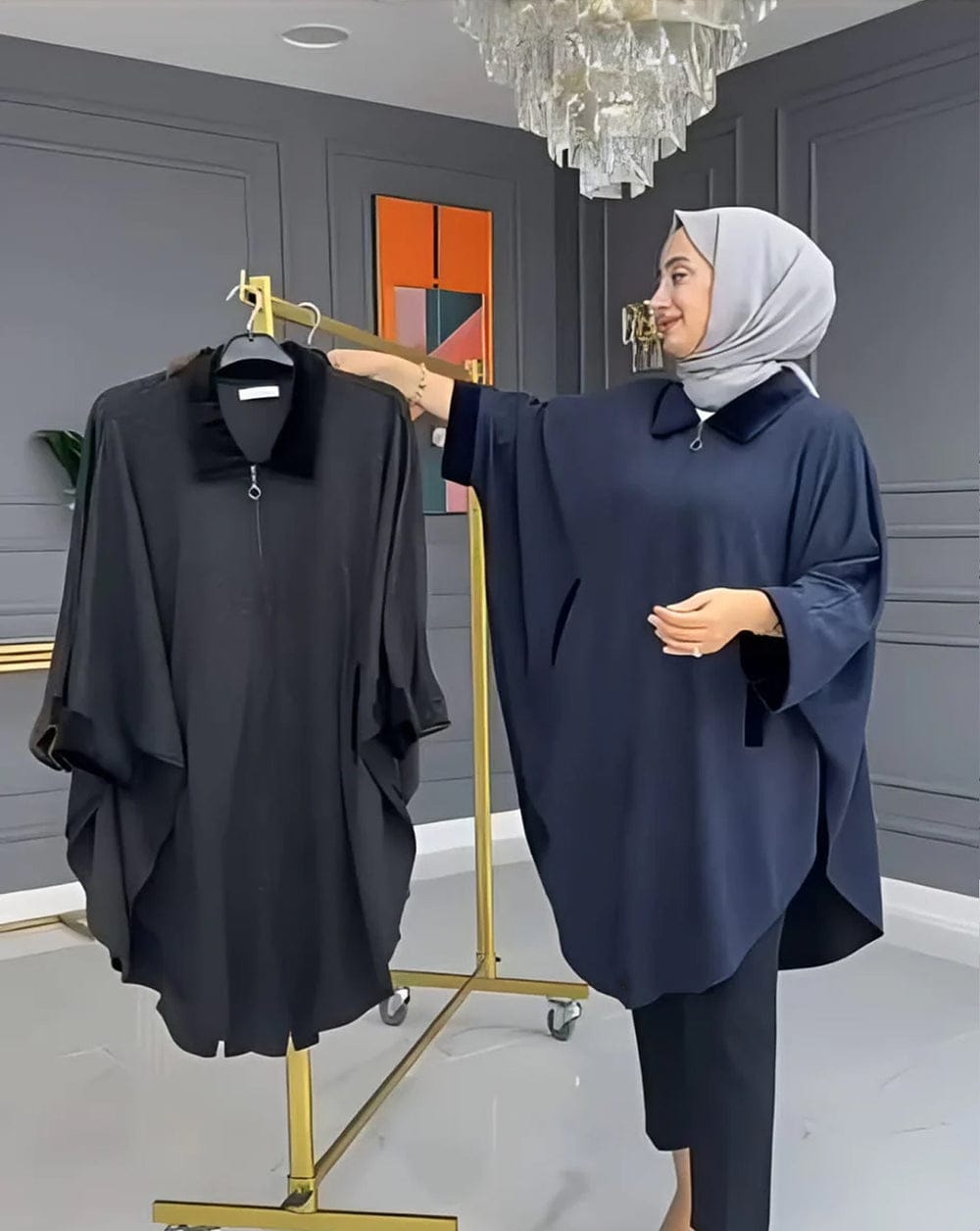 Zipper Shawl Ponchos with Cozy Neck