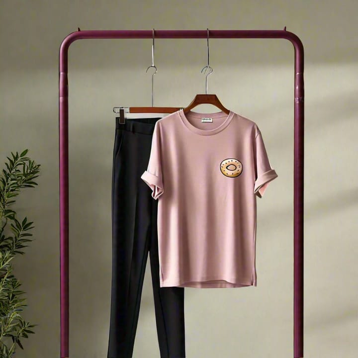 PINK DONUT DRIP PRINTED SHIRT AND BLACK TROUSER