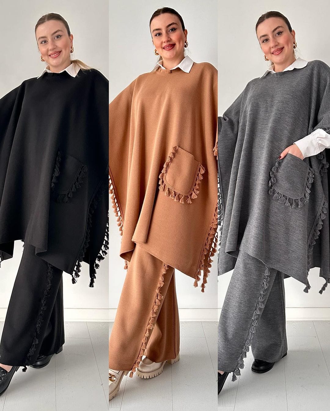 Open Shawl Style Lace Work 2-Pcs Winter Co-Ord Set