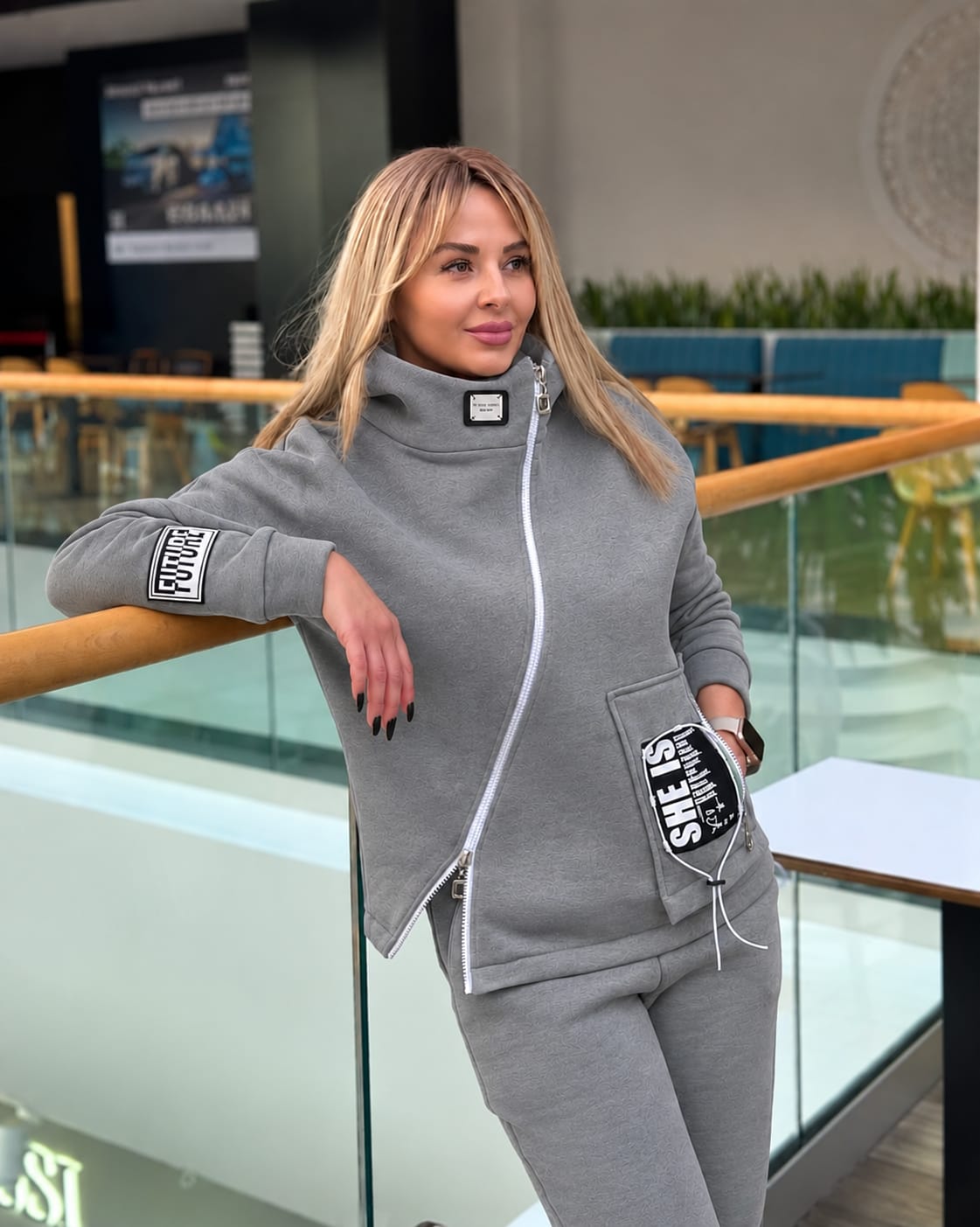 Women’s Casual Two Piece Tracksuit Set gray