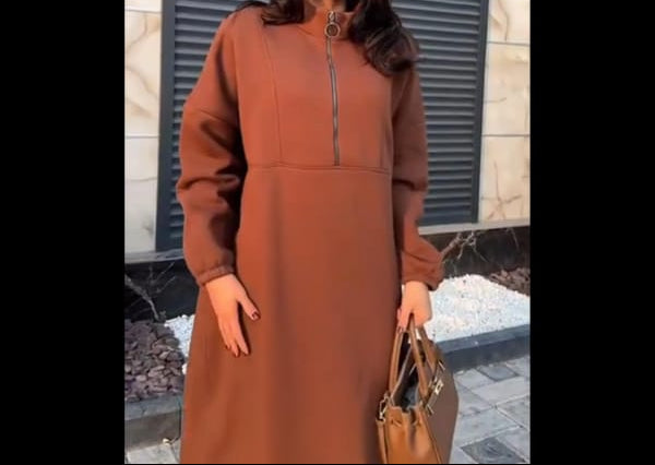 Long Winter Warm Fleece Dress - Brown