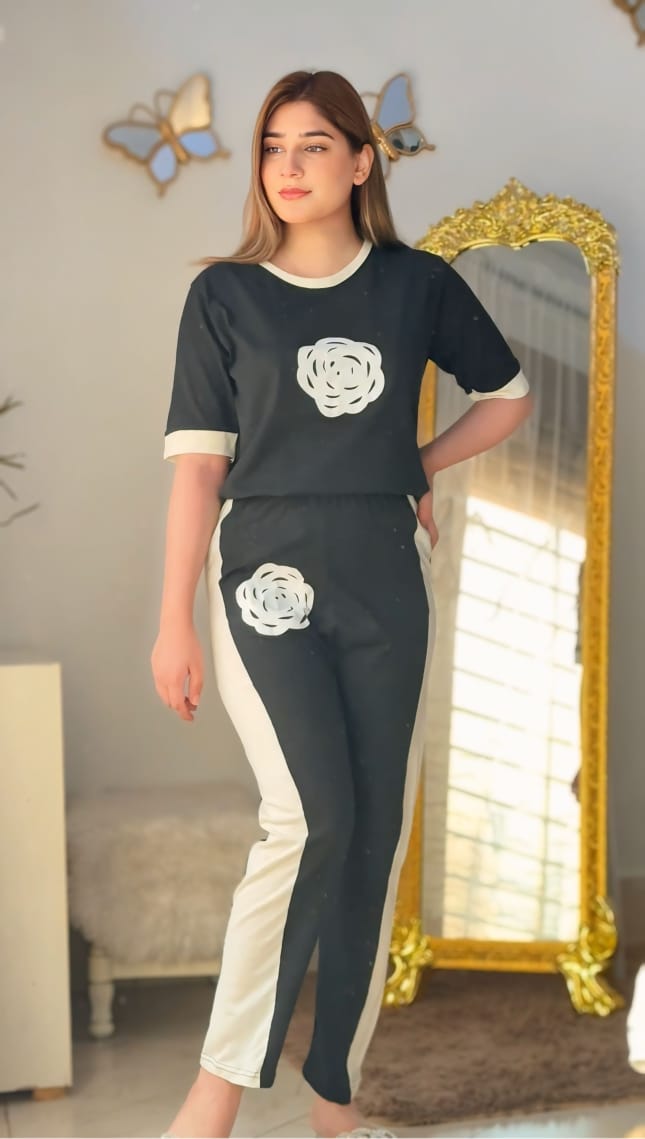 Black Flower Style Track Suit