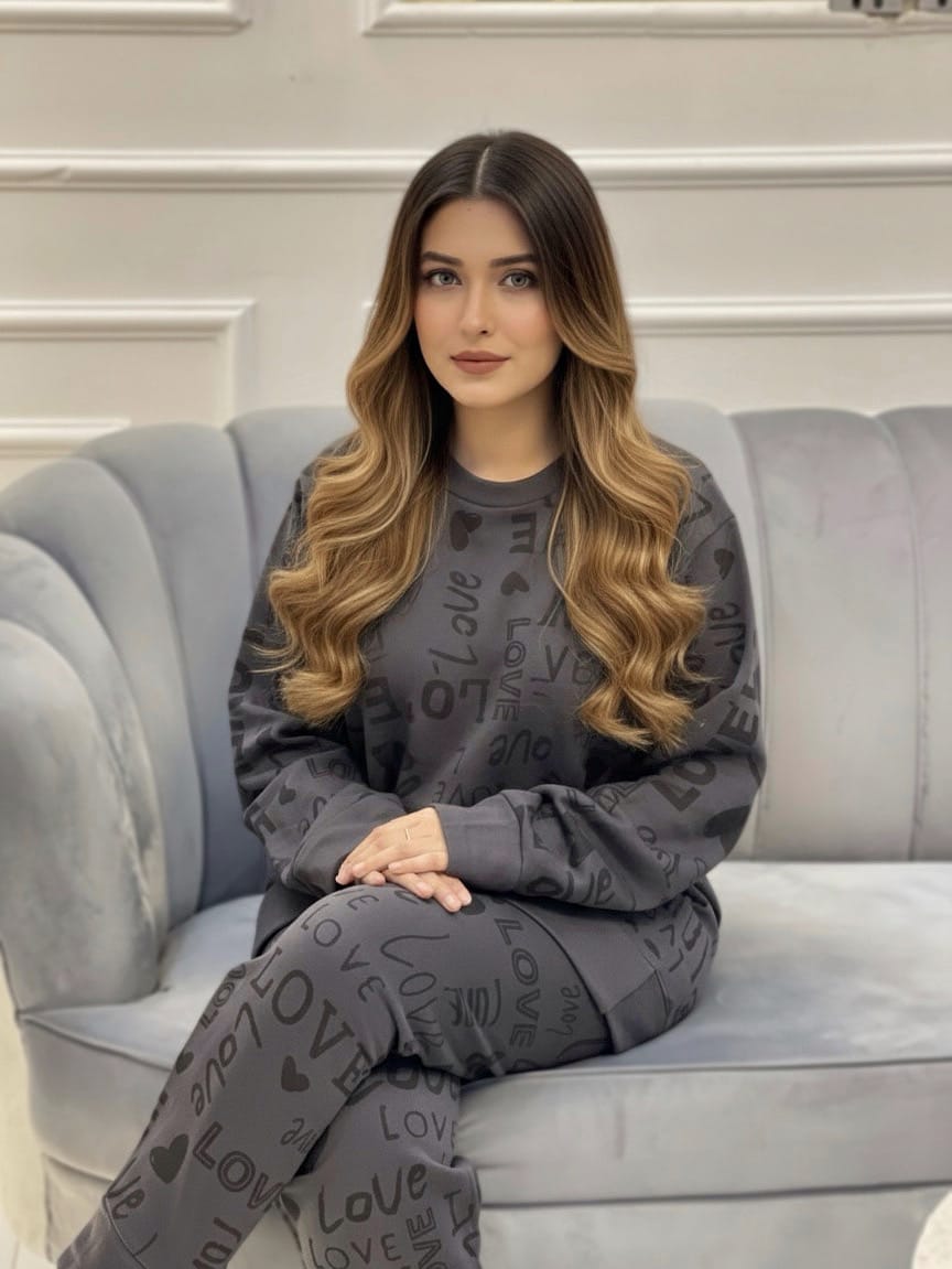 Winter Gray Love Co-Ord Set Night Suit