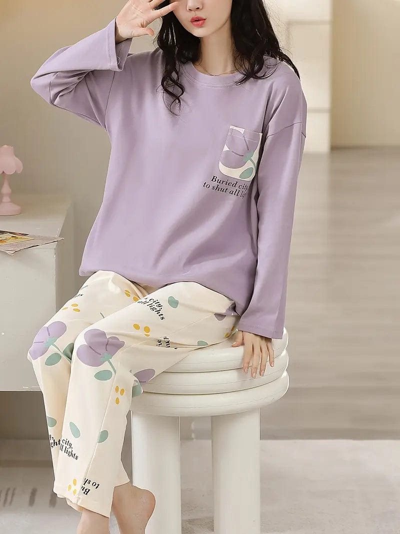 Purple Floral Lounge Wear Set