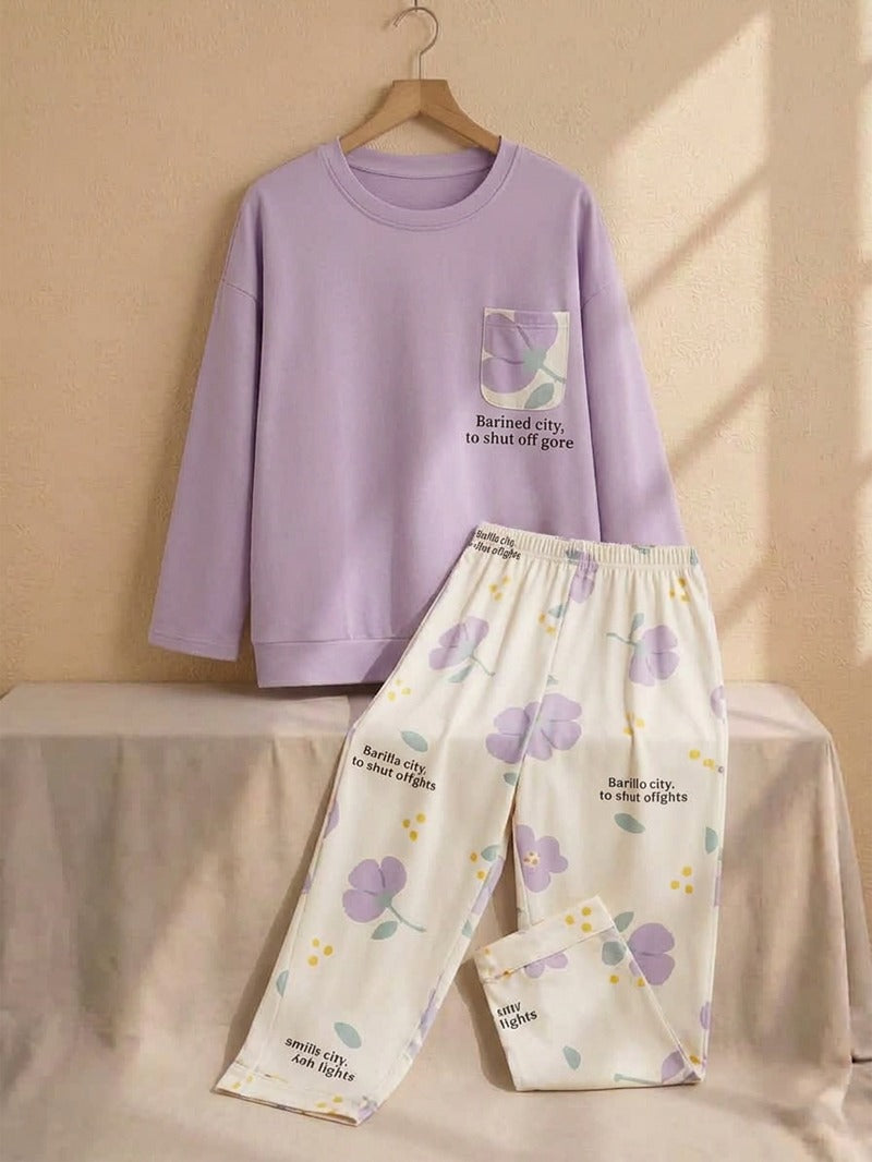 Purple Floral Lounge Wear Set
