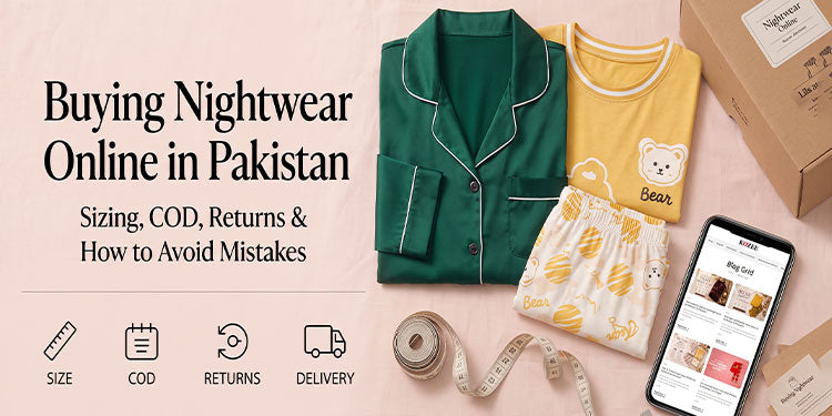 Buying nightwear online in Pakistan works best when you check the fabric description (not just the photo), measure yourself against the size chart, and size up if you're between sizes.