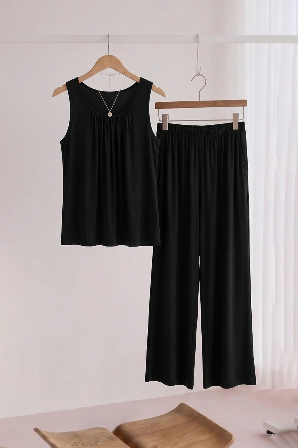 Black Sando Tshirt With PLazo Pajama