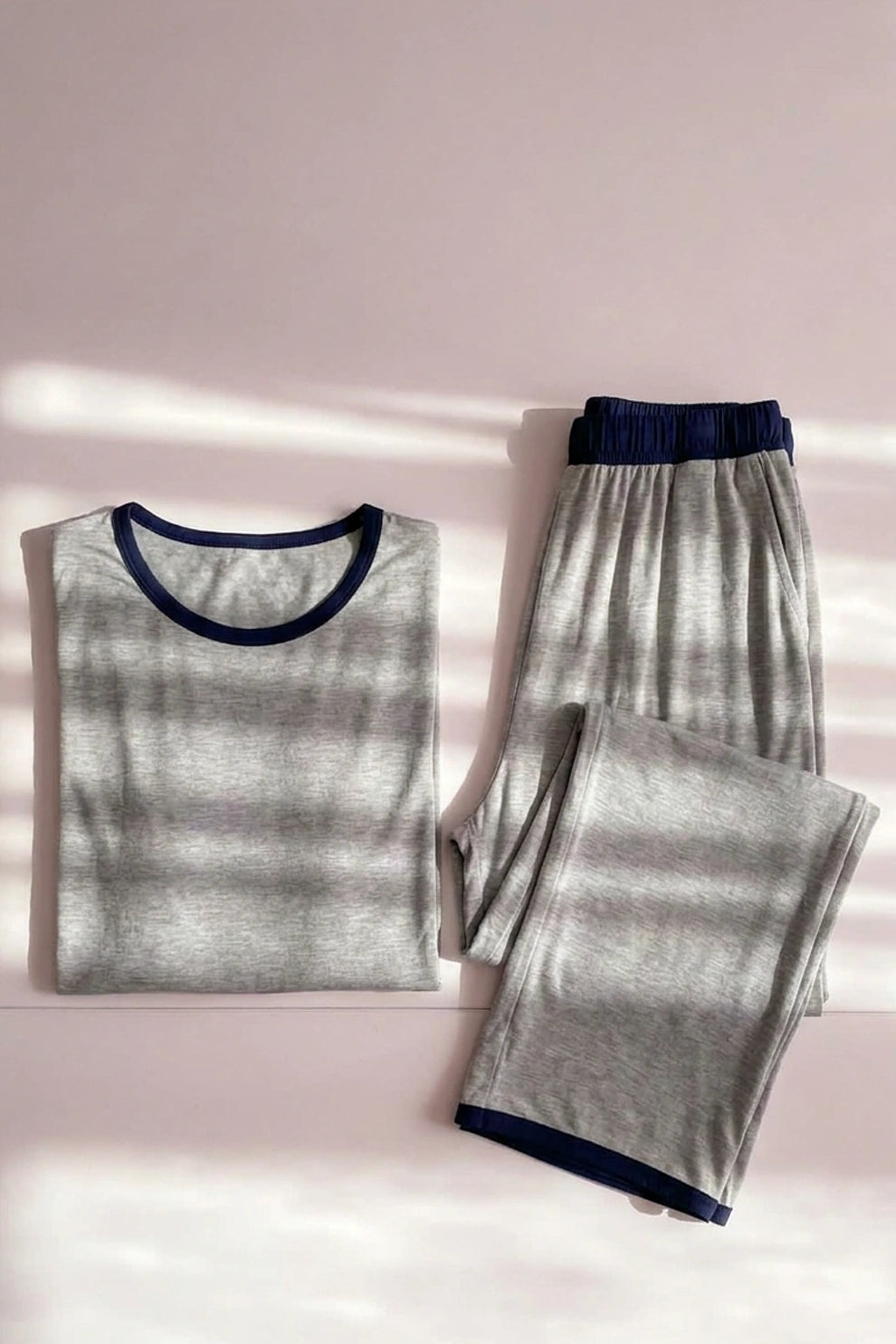 Plain Grey Tshirt With Black Round Neck And PLazo Pajama (Half Seeleve)