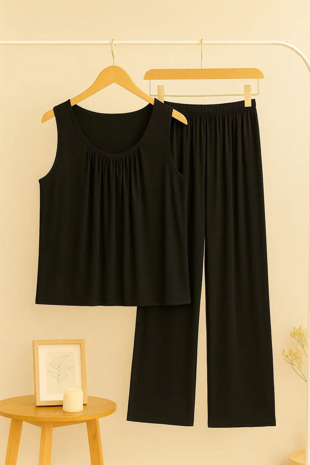  - Black Sando Tshirt With PLazo Pajama