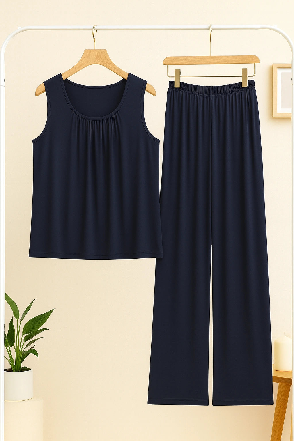 Plain Dark Blue Sando Tshirt With PLazo Pajama (Half Seleeve)