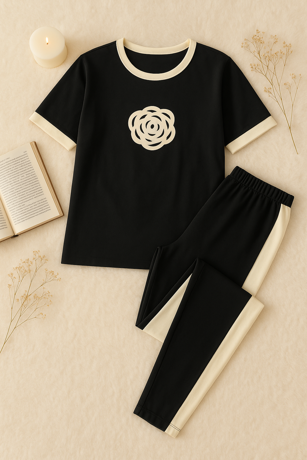 Black Flower Style Track Suit