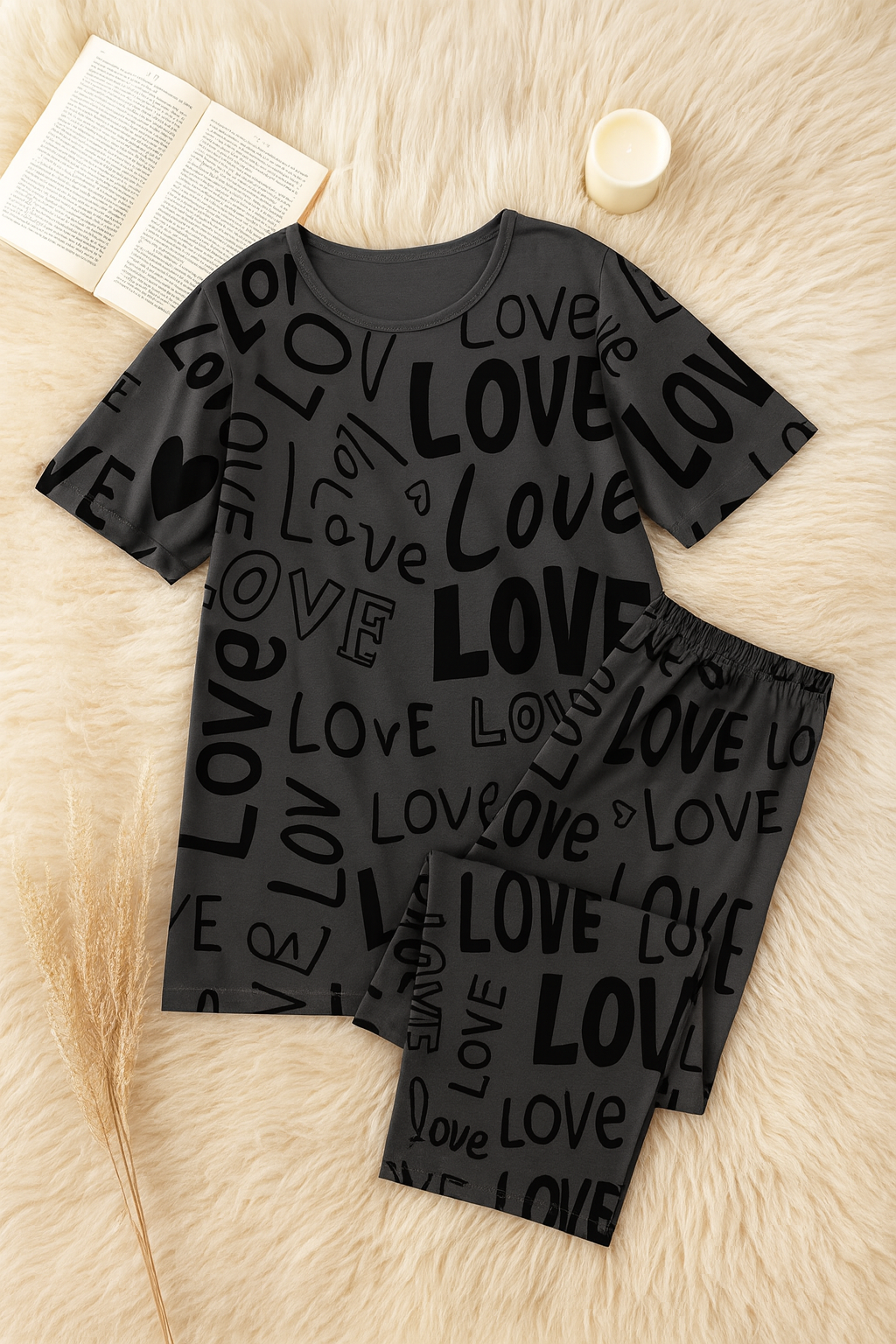 Gray love printed shirt and trouser