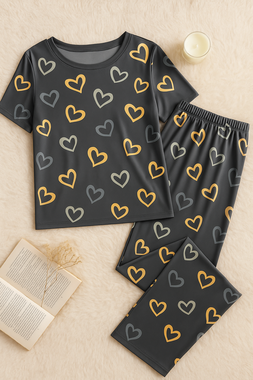 Multi Color Hearts on Gray Nightwear