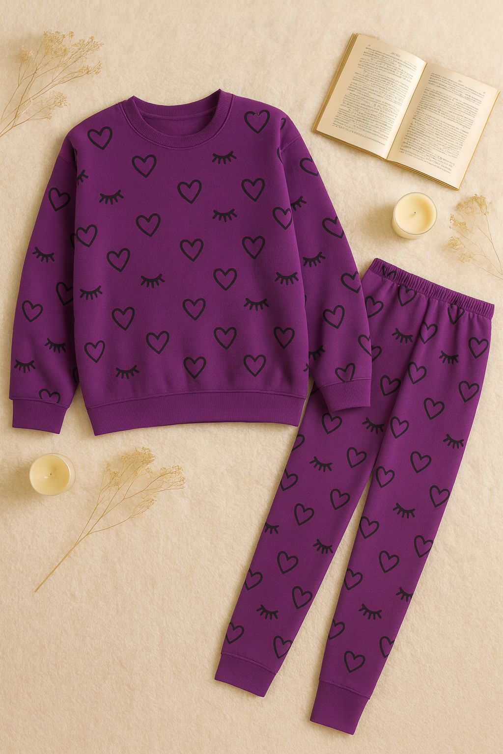 Winter Purple Sleepy Love Co-Ord Set Night Suit