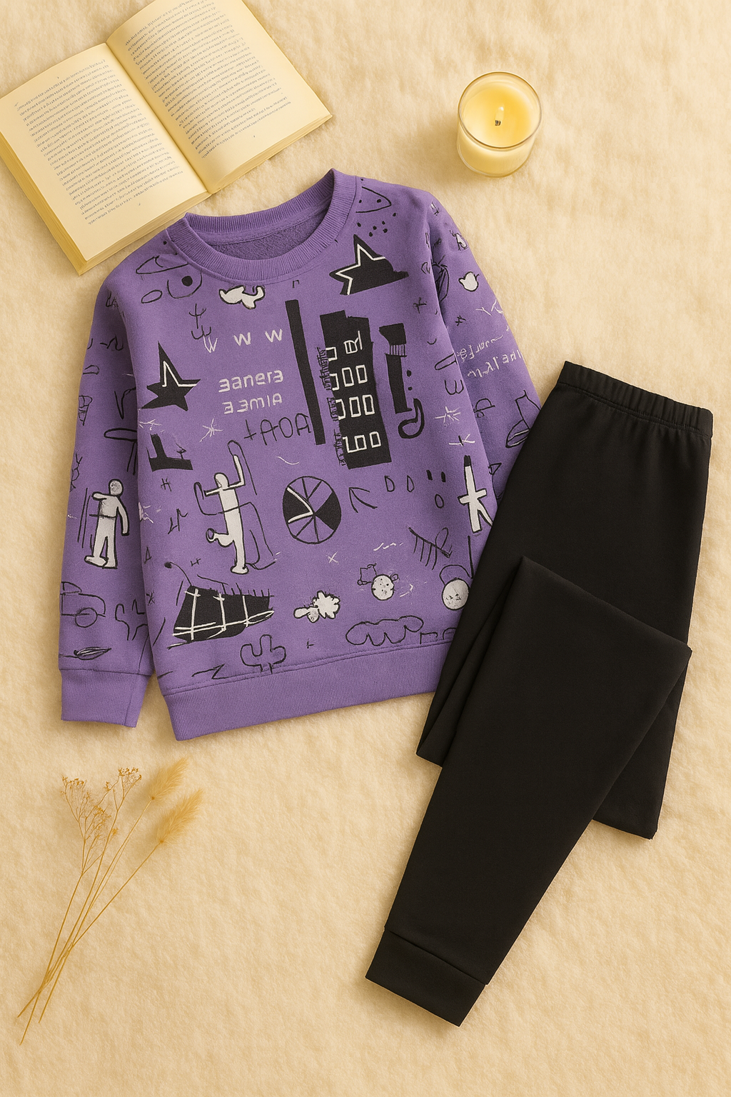 Winter Purple Multi Planets Co-Ord Set Night Suit
