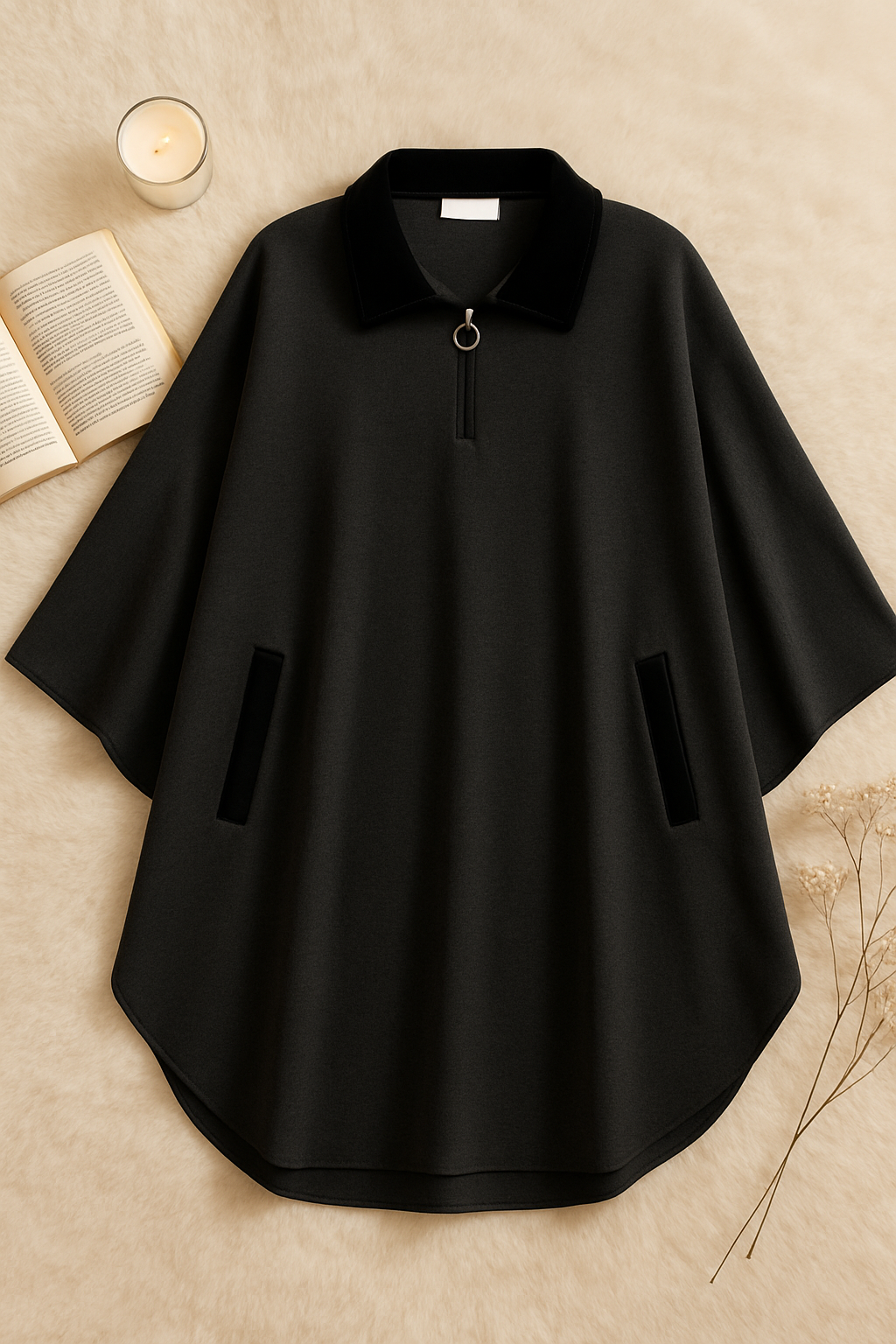 Zipper Shawl Ponchos with Cozy Neck