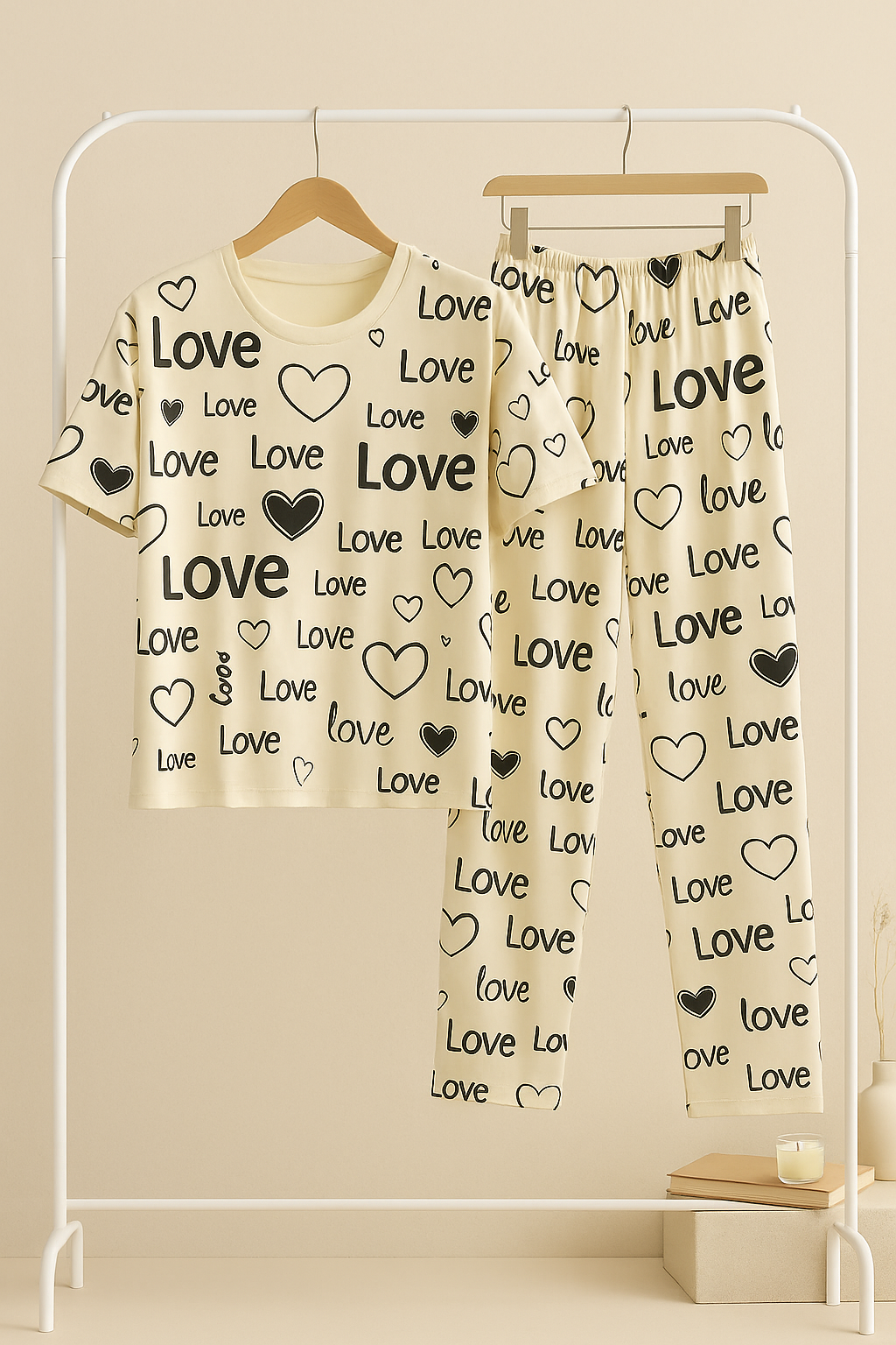 White Love Printed Shirt And Trouser