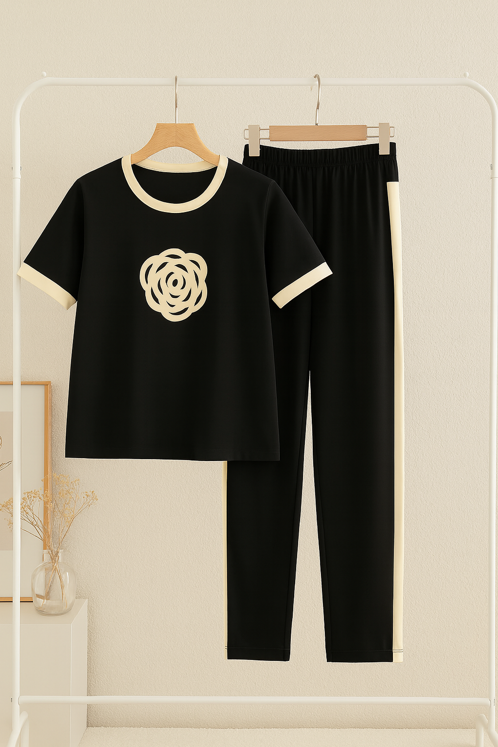 Black Flower Style Track Suit