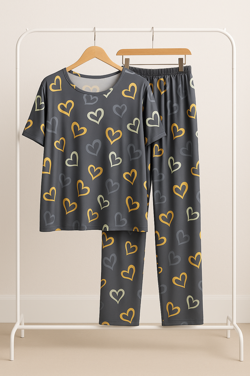 Multi Color Hearts on Gray Nightwear