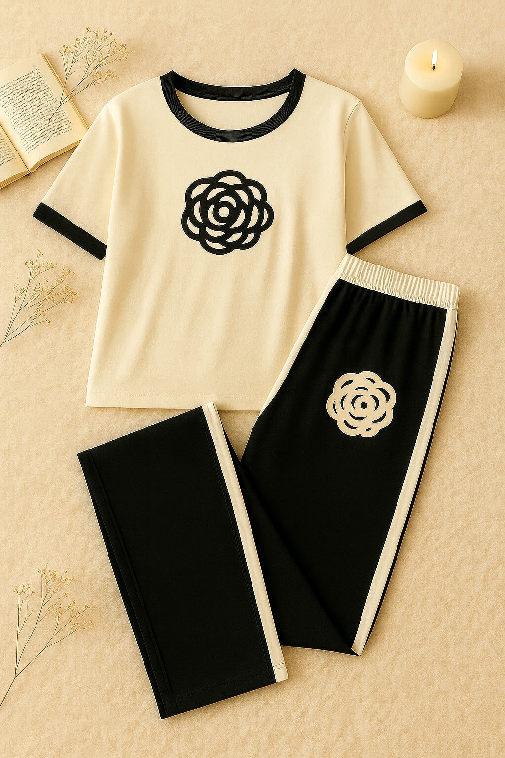White Flower Style Track Suit
