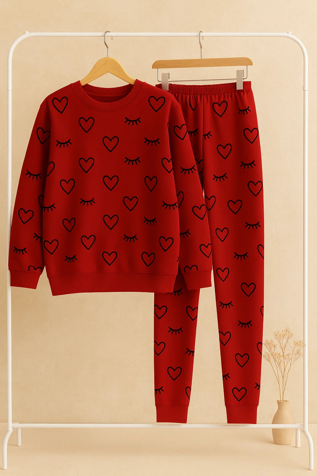Winter Red Sleepy Love Co-Ord Set Night Suit