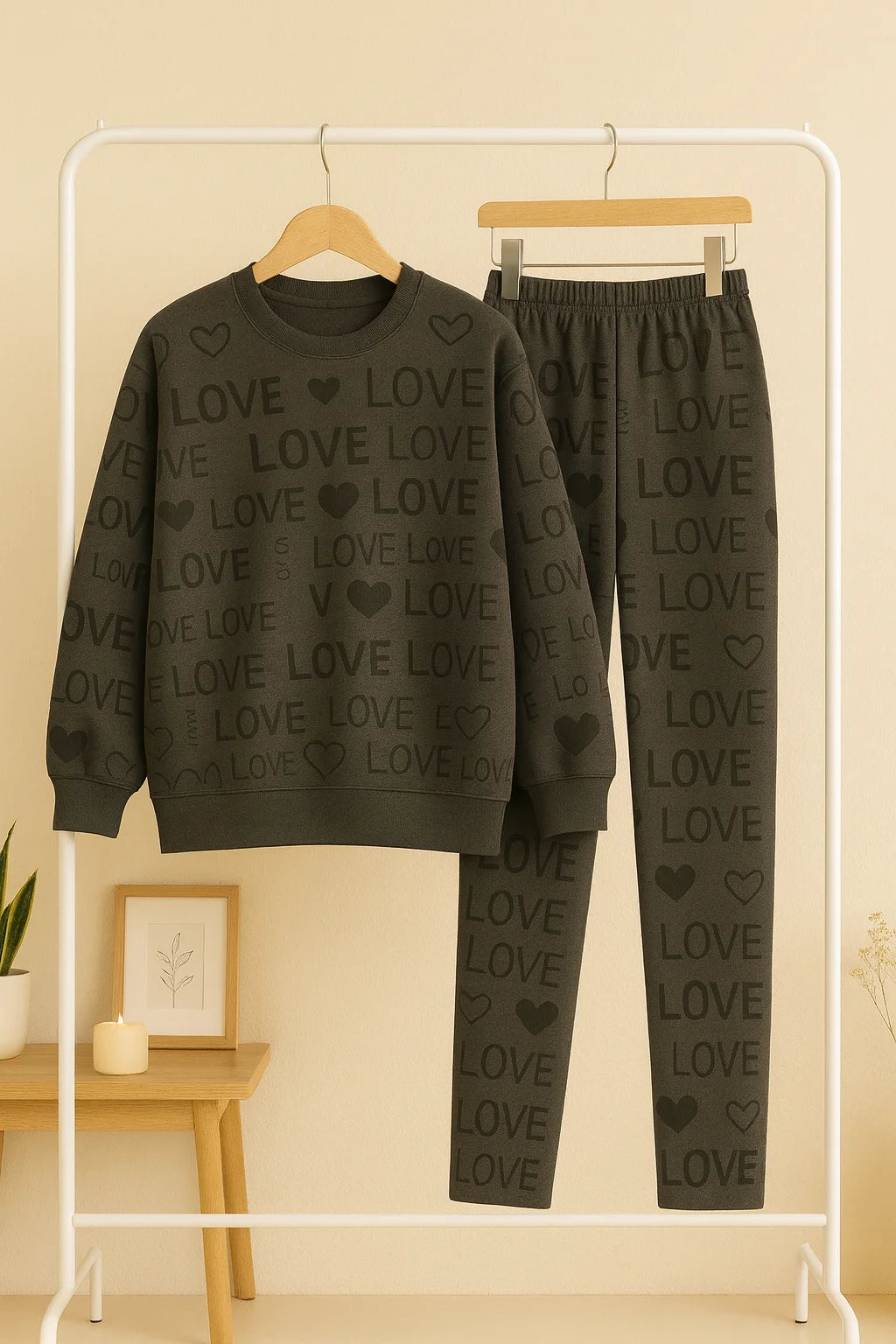 Winter Gray Love Co-Ord Set Night Suit