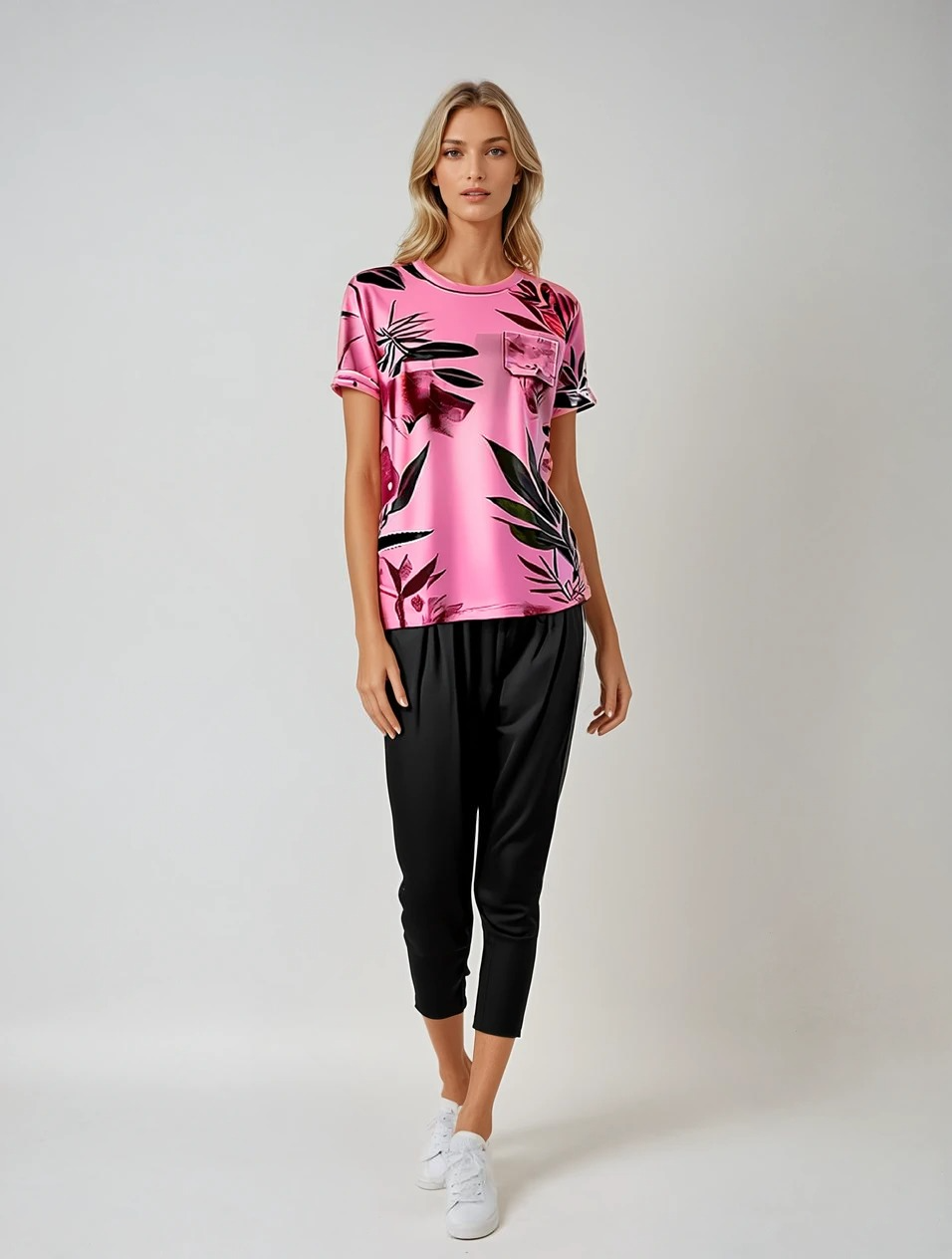 BLUSH LEAF PRINTED SHIRT AND BLACK TROUSER