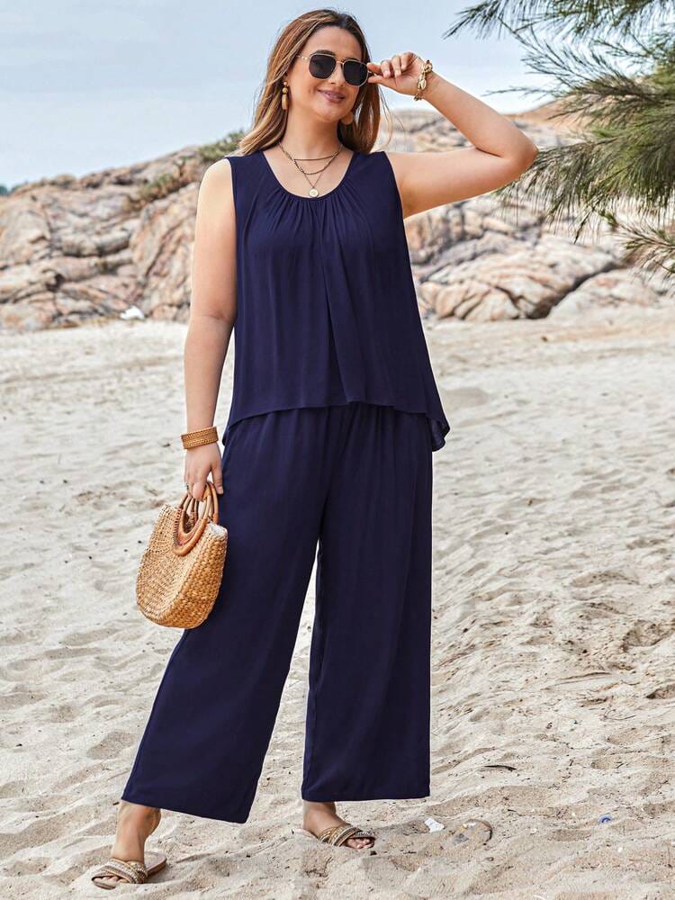 Plain Dark Blue Sando Tshirt With PLazo Pajama (Half Seleeve)