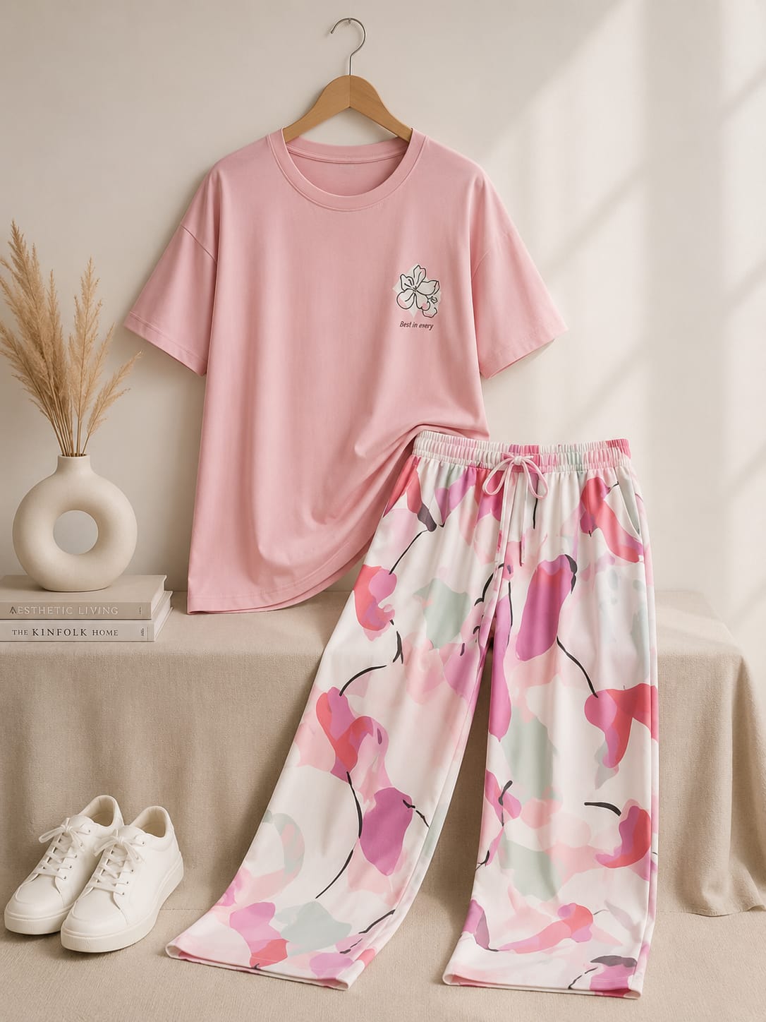 Pink Shirt with MultiColors Trouser Nightwear