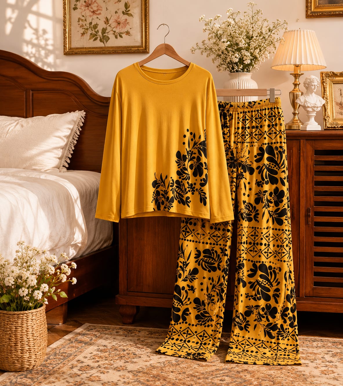 Yellow Leaf Print Girls Nightwear