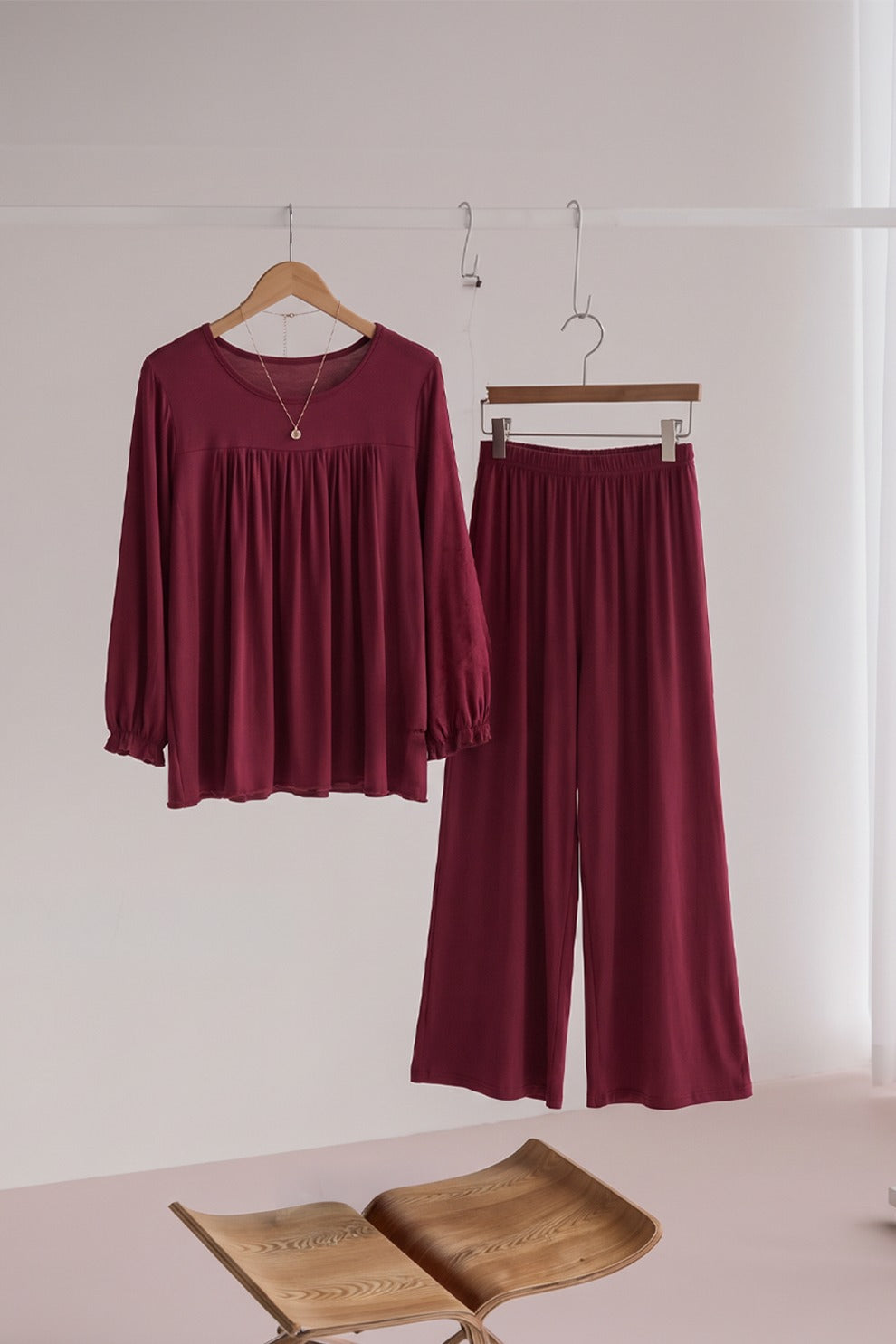 Maroon Round Neck Frill and Plazoo For Women