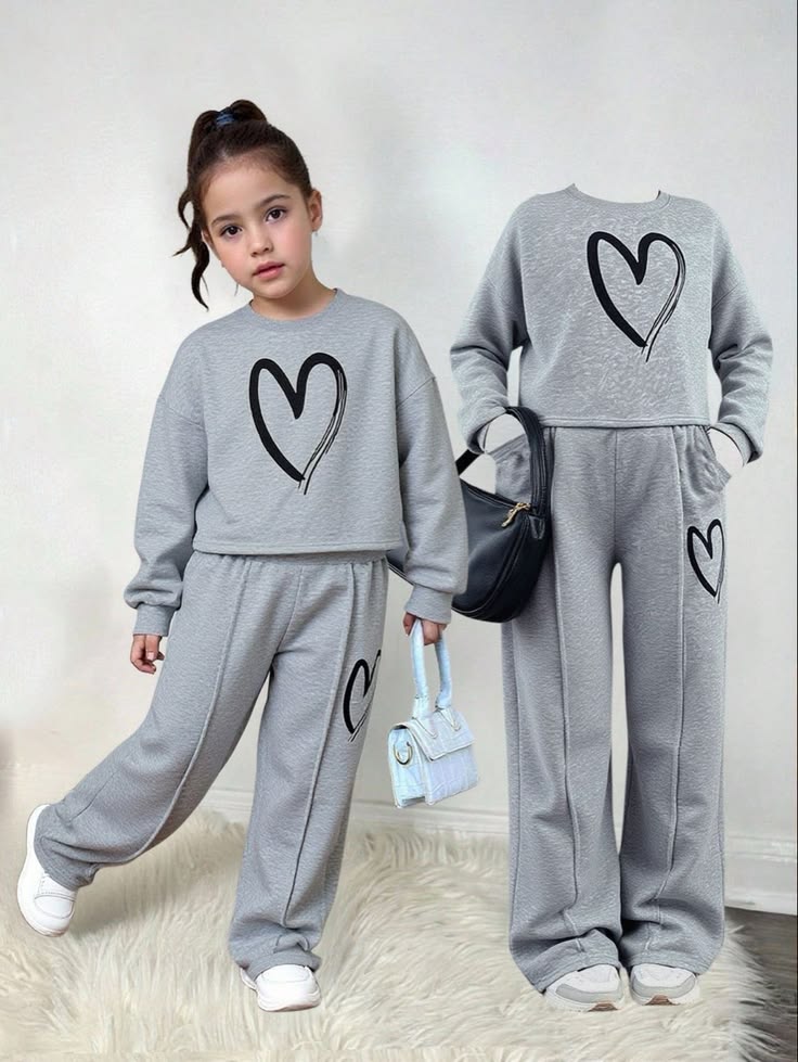 Heart Sweatshirt & Pants Set Grey