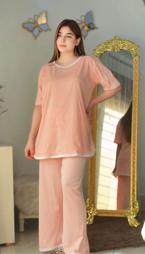 Rose Pink Half Sleeves Plazzo PJ Set